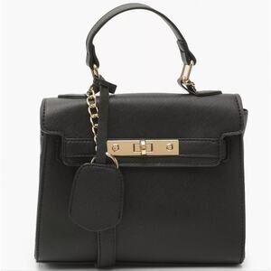 Boohoo Mini Black Purse With Gold Accents Crossbody Hand Bag